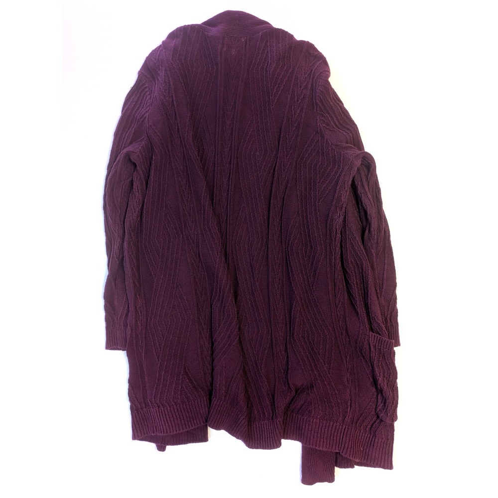 St. Johns Bay Womens XL Plum Cable Knit Open Front Cardigan Cotton Sweater - Picture 2 of 4